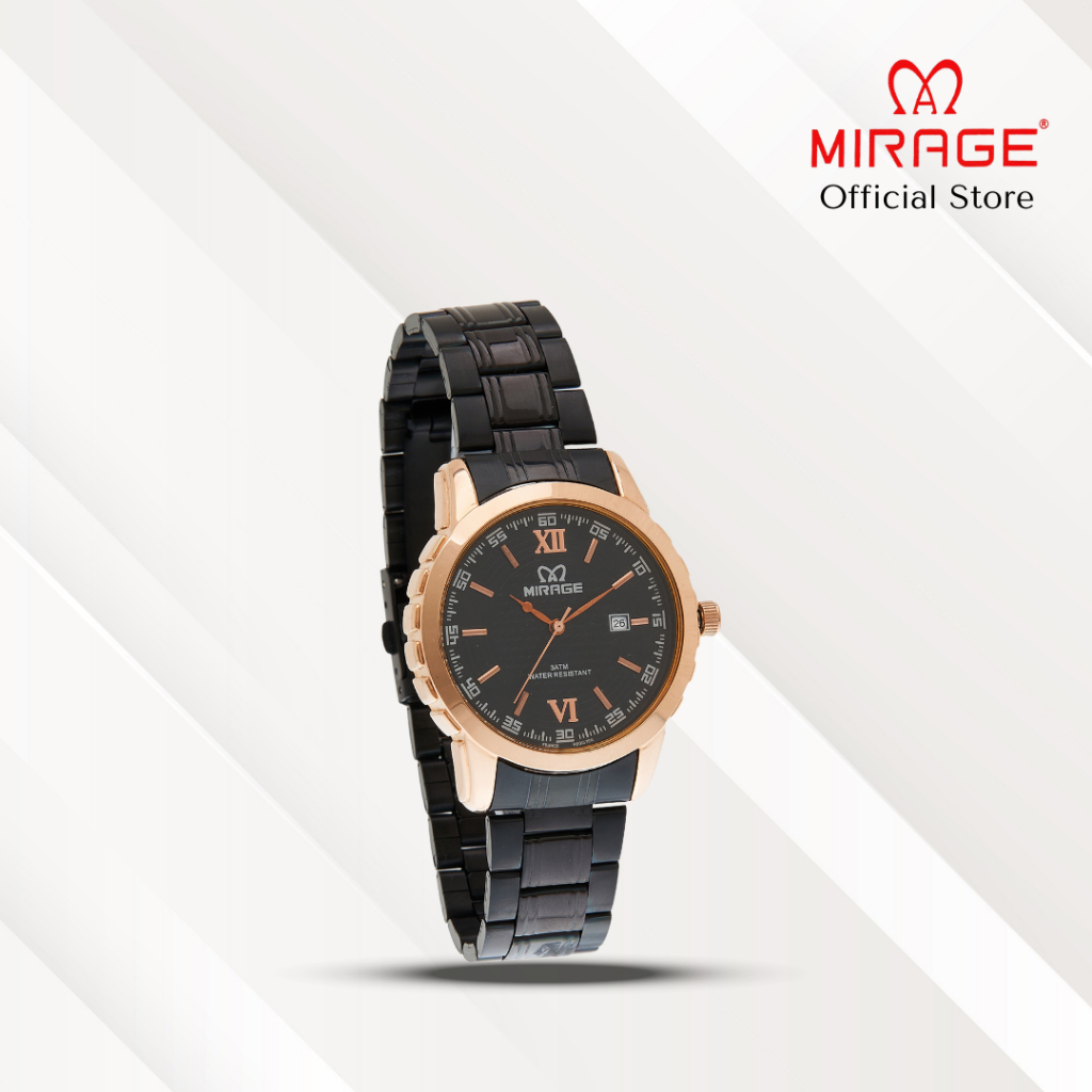 Mirage Jam Tangan Pria Analog 8267 M Black Rose Gold Original Stainless