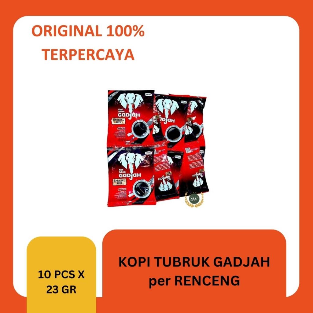 

Kopi tubruk Gadjah kopi bubuk dengan gula per RENCENG isi 10pcs x23gr