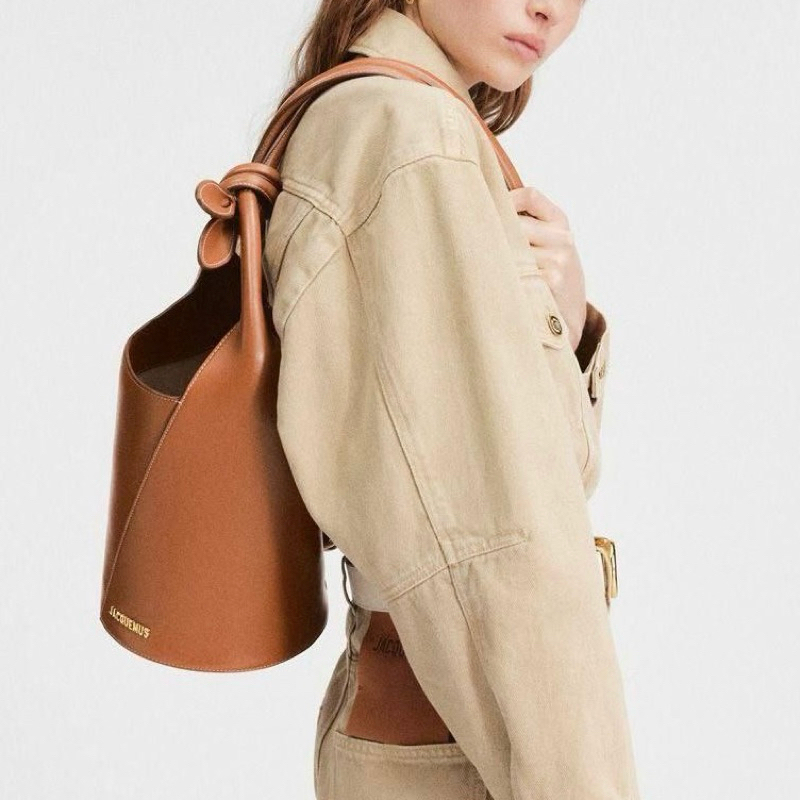 Original Jacquemus Le Petit Tourni Knotted Bucket Bag in Smooth Leather