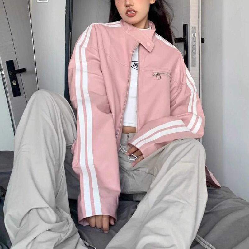 Pink biker leather jacket || jacket kulit pink