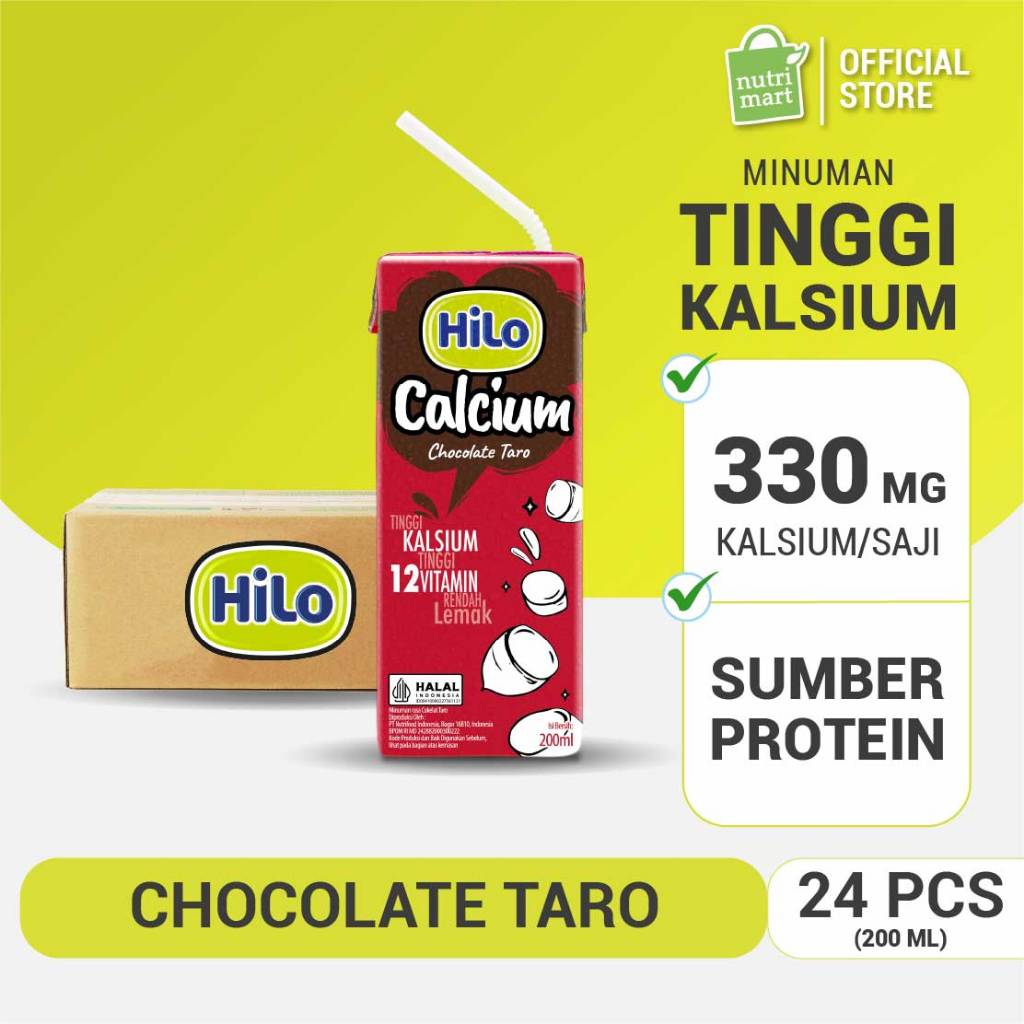 

1 Karton - HiLo UHT Chocolate Taro RTD 200ml (24 pcs) - Minuman Sumber Kalsium Rendah Lemak