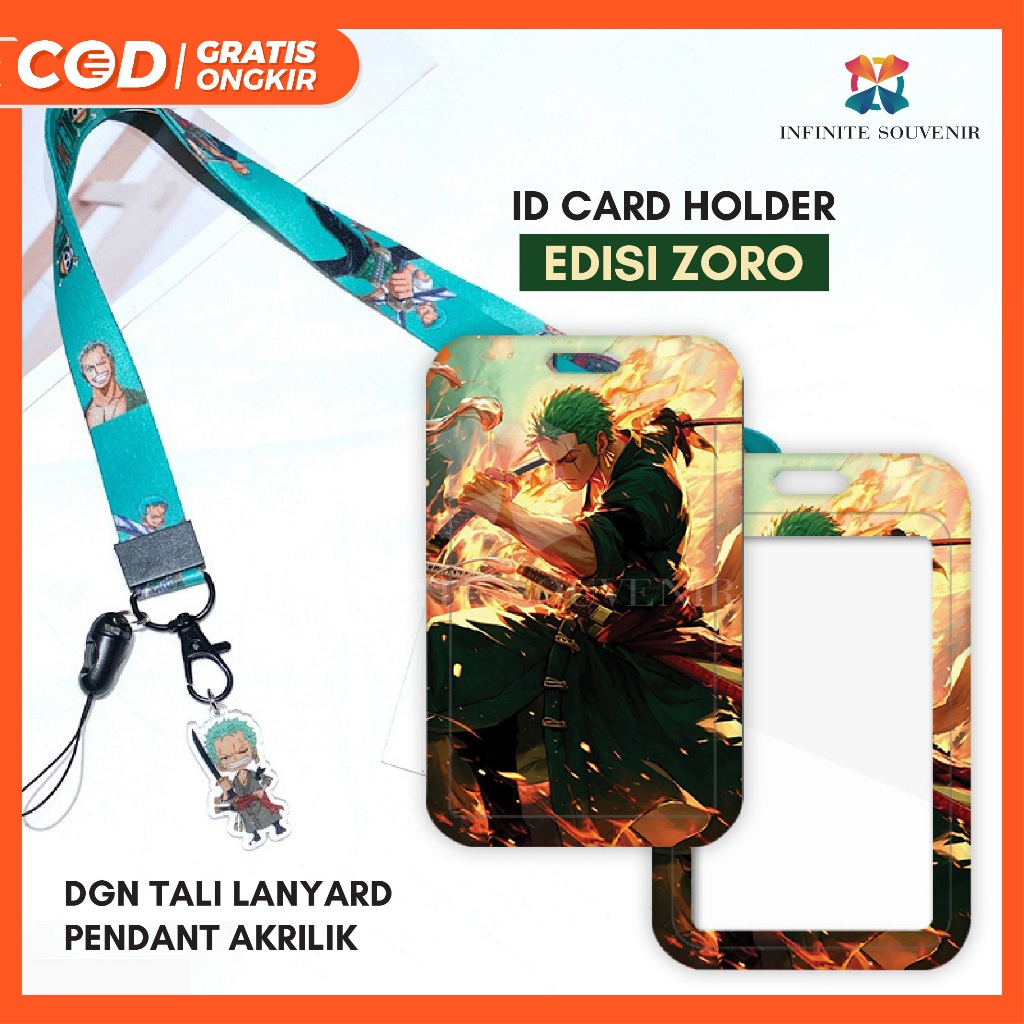 

[N003] ZORO / Name Tag Card Holder Motif Karakter Zoro One Piece dengan Tali Lanyard Pendant Akrilik / ID Card Holder Tali Gantungan Acrylic / Nametag / Tempat Kartu Flazz / Emoney