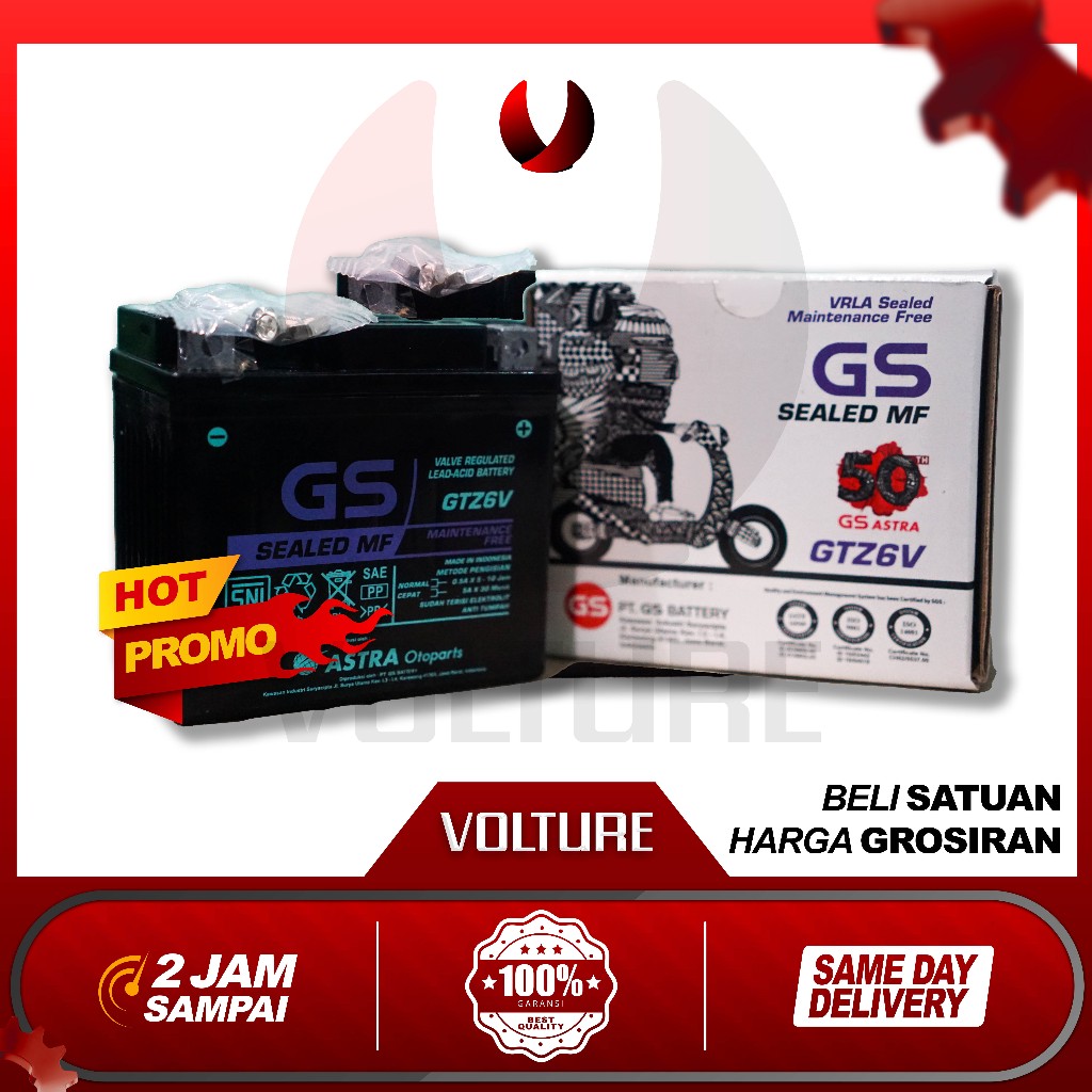 Aki motor kering GS Astra Spesial 50th Anniversary IDLING STOP GTZ6V 5ah 12v matic kopling bebek Hon