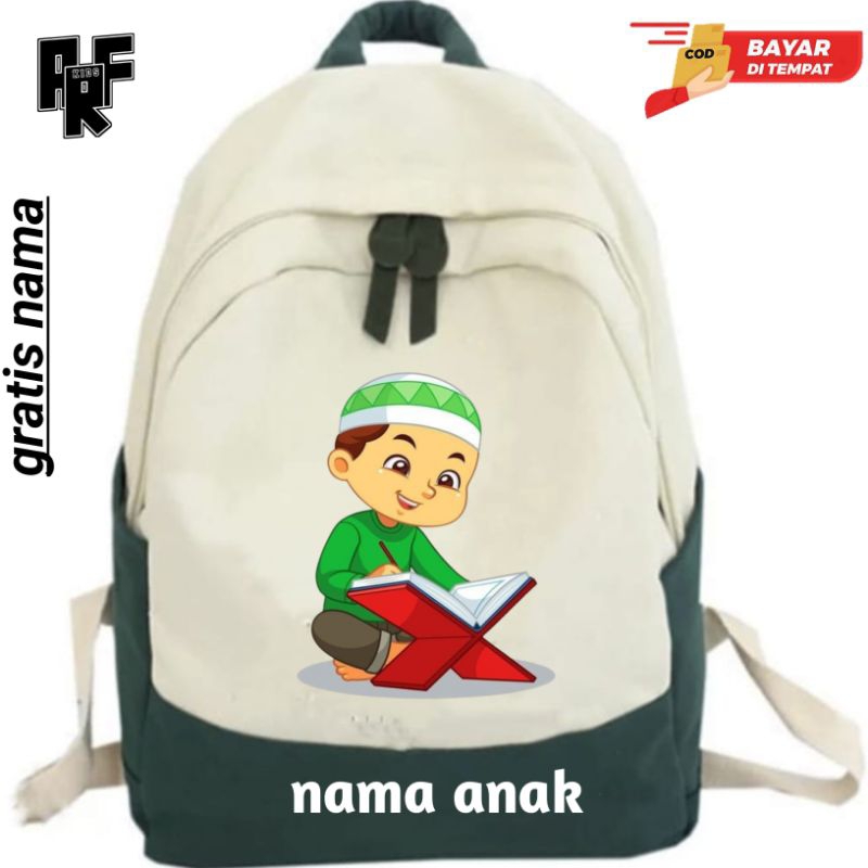 (FREE NAMA) Tas backpack ransel anak sekolah motif karakter ngaji cowok