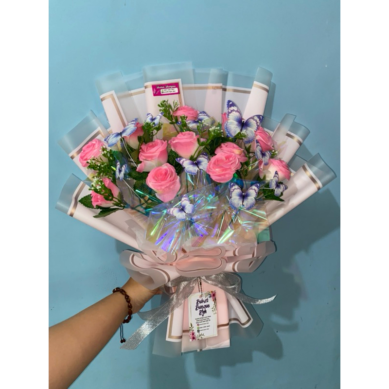 buket besar bunga kupu kupu led kado ulang tahun hadiah wisuda graduation