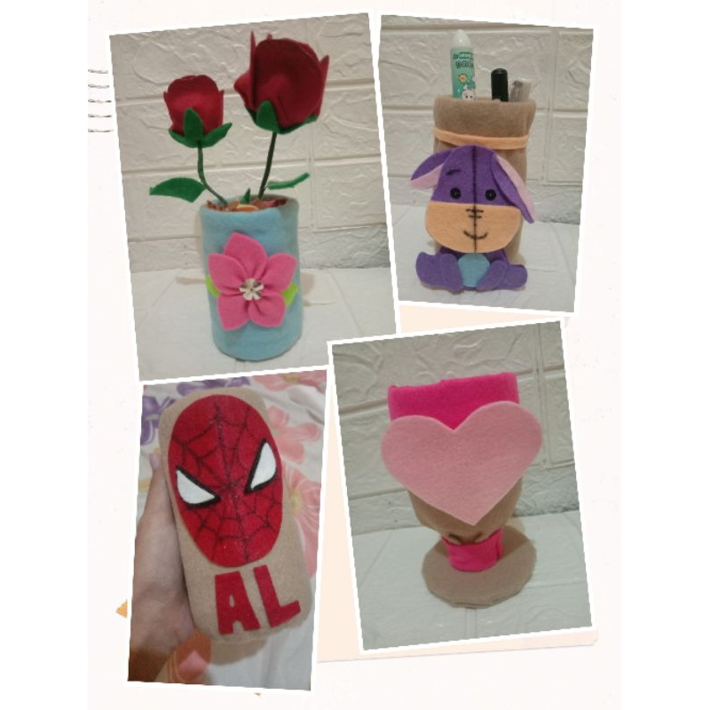 

tempat pensil atau vas botol bekas handmade flanel