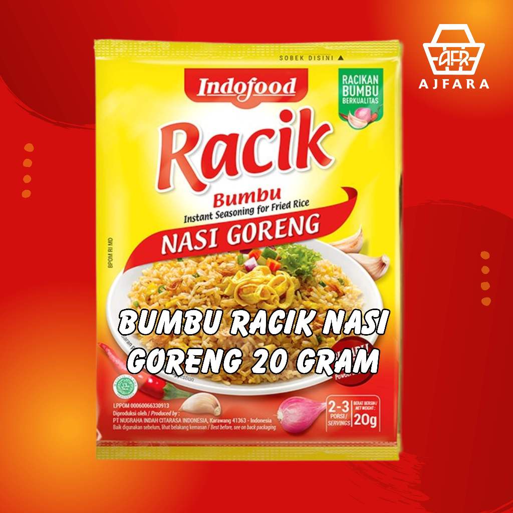 

Bumbu Racik Ayam Goreng 25g/Bumbu Racik Ikan Goreng 25g/Bumbu Racik Nasi Goreng 20g/Bumbu Racik Sayur Asem 33g/Bumbu Racik Sayur Lodeh 25g/Bumbu Racik Tempe Goreng 20g/Bumbu Racik Tumis 22g/Racik Bumbu Sayur Sop 20g