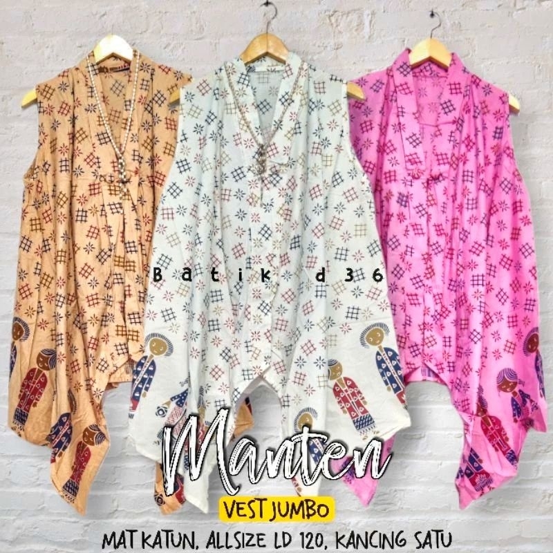 Vest jumbo murah katun halus tanpa lengan kasual baju rompi vest cardi bolero batik baju luar kerja 