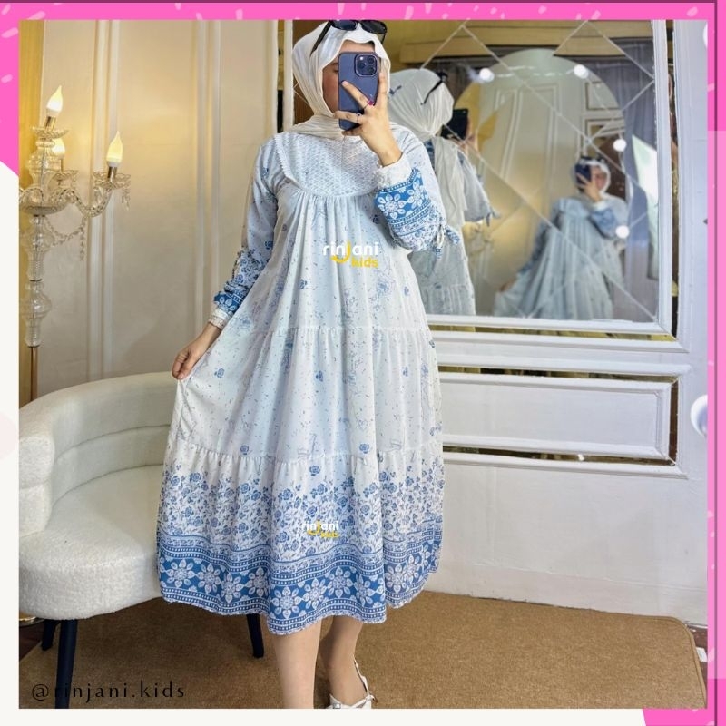 Midi Dress Salur Gamis Wanita Remaja Tanggung Baju Perempuan Fashion Muslimah