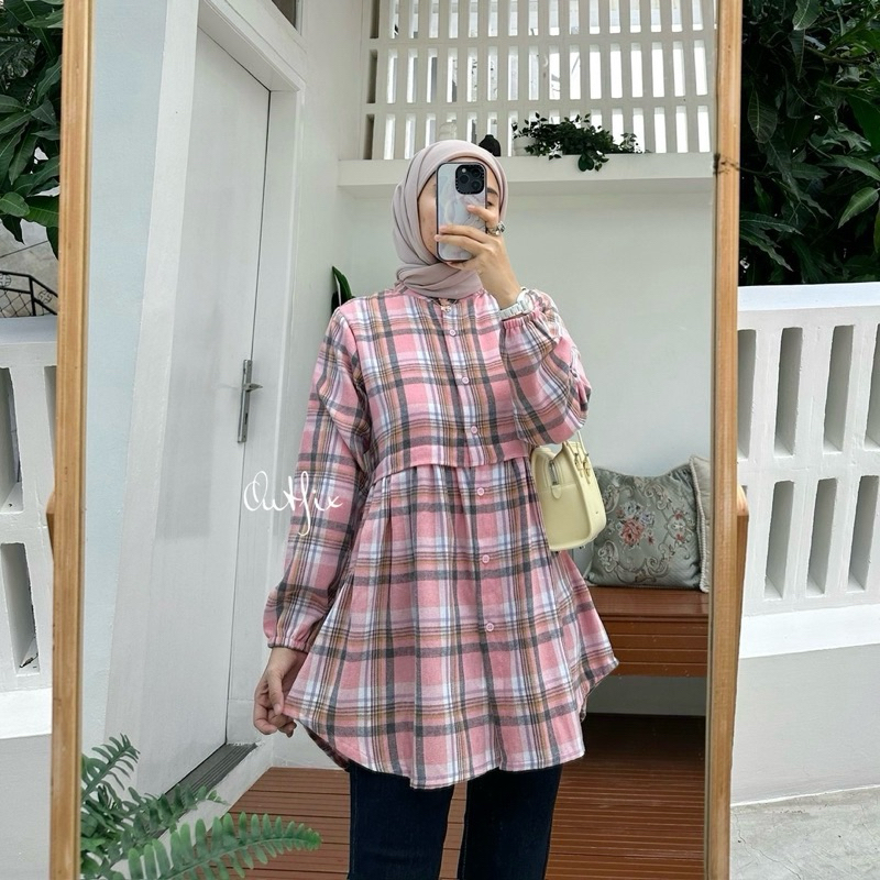 HOT Meedina Tunik flanel wanita / Tunik wanita flanel premium/Atasan kemeja flanel kekinian