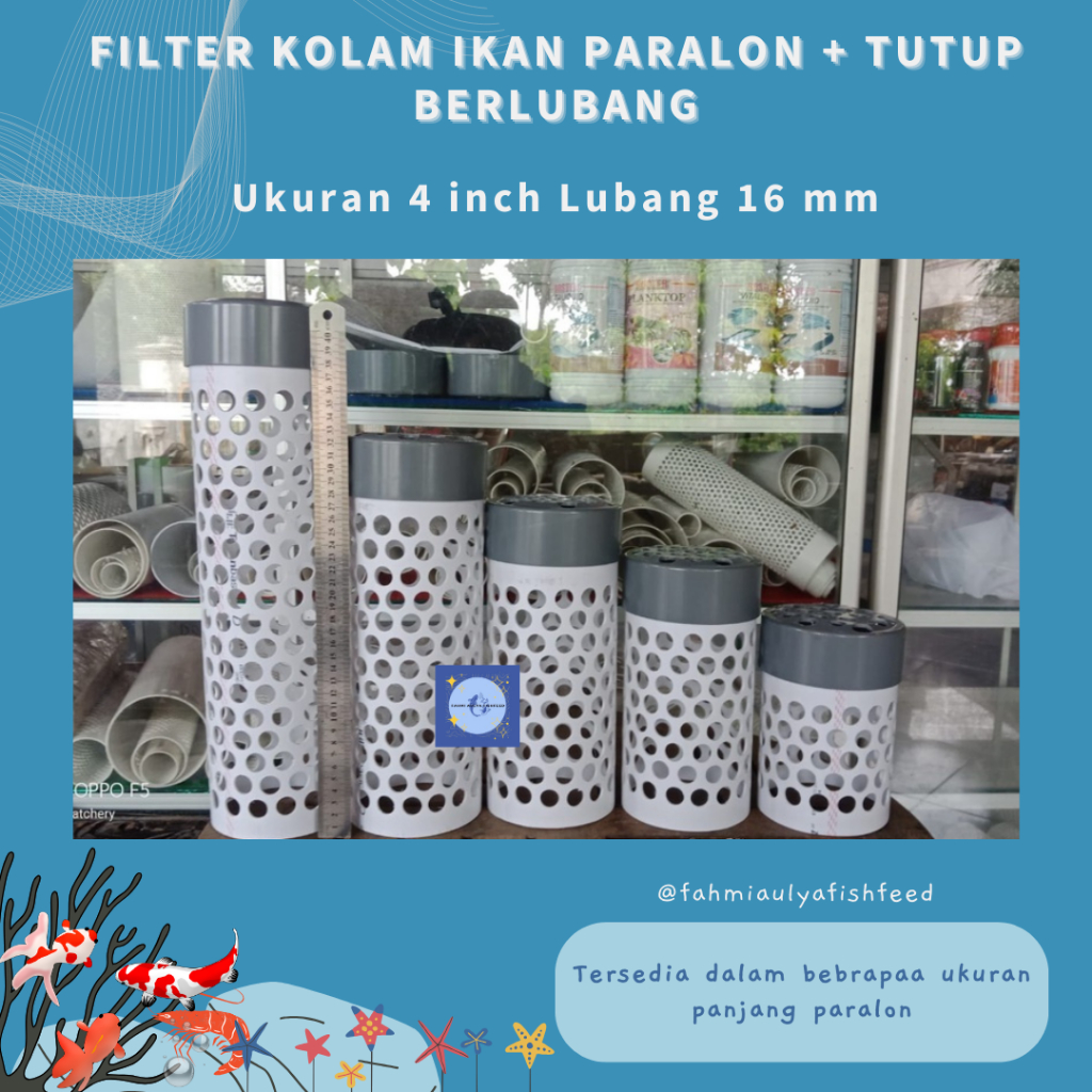 Filter kolam paralon 4inch lubang 16mm +Tutup berlubang