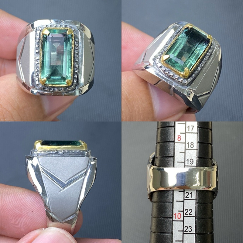 Size 9 / 20 - Cincin Natural Green Fluorite Ring Monel + Memo