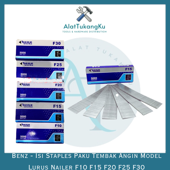 

Benz Isi Staples Paku Tembak Angin Model Lurus F10 F15 F20 F25 F30 / Air Nailer Gun Refil / Mata Gun Nailer