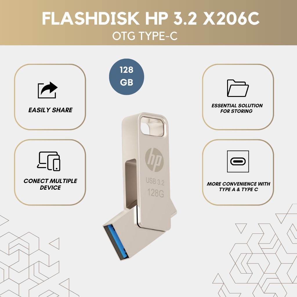 Flashdisk HP 128GB 3.2 X206C OTG Type-C Penyimpanan HP 128GB X206C OTG Type-C Flashdisk HP 128GB