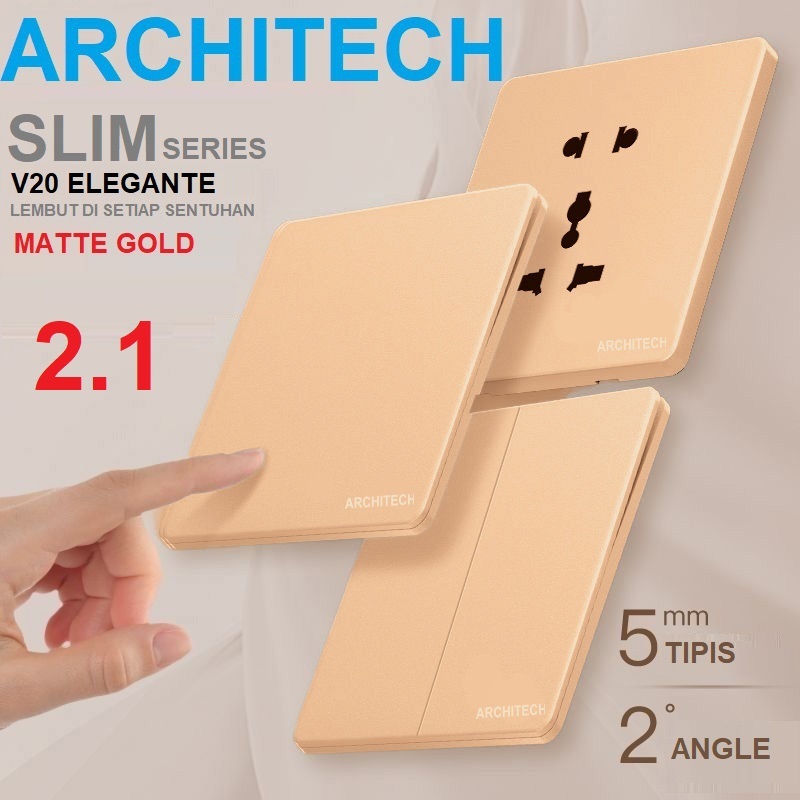 ARCHITECH V20 ELEGANTE GOLD SERIES SAKLAR STOP KONTAK / CETEKAN RUMAH HOTEL MEWAH 2.1 GABUNGAN