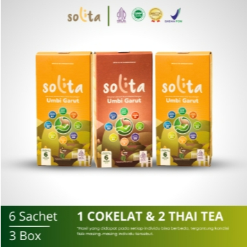 

SOLITA (ISI 6) RASA THAI TEA 2 COKLAT 1 Nutriflakes Sereal Umbi Garut Asam Lambung Maag Gerd Official 3 Box