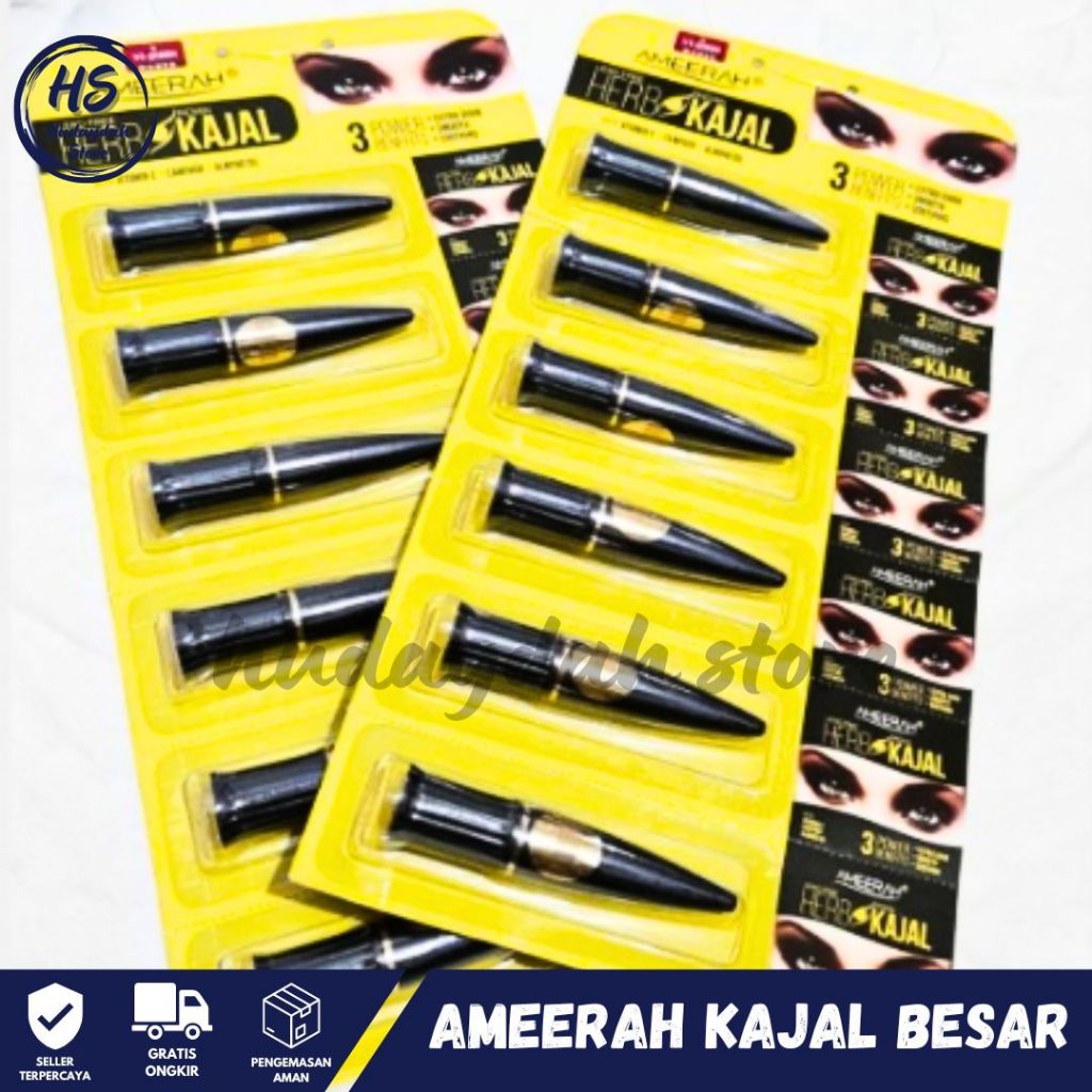 Celak Mata Ameerah Kajal Dengan Sensasi Mint Waterproof Anti Air Hasil Hitam Diwajah Dari Bahan Herb