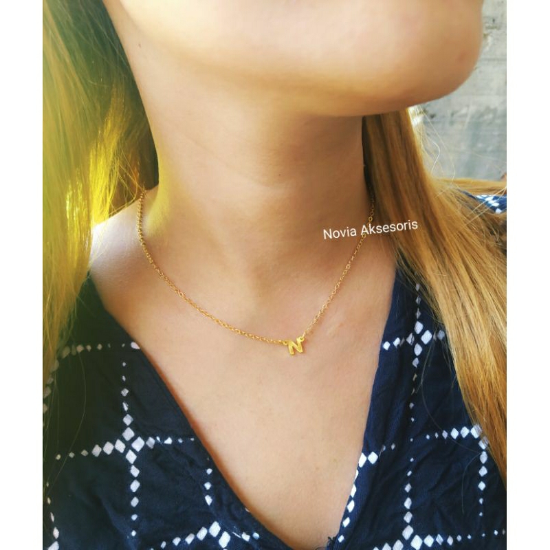 Kalung Mini inisial huruf lapis emas/bisa request huruf A-Z