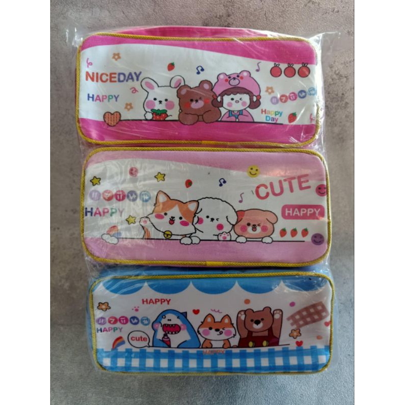 

(ecer) Tepak kubus/oval jumbo cute || tempat pensil karacter resleting || free plastik