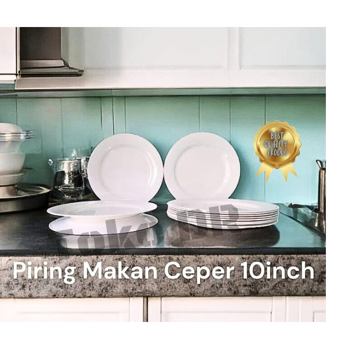 Piring Makan Ceper Melamin Polos Putih 10 inch / Meising / Melamin