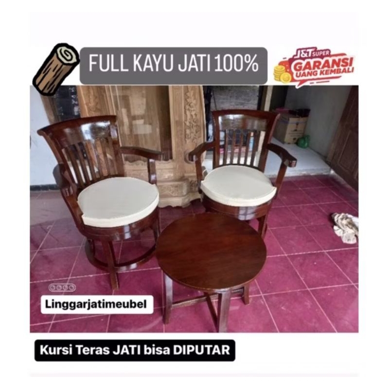 Kursi Teras Putar Kayu Jati Custom Kursi 4 buah + busa dudukan