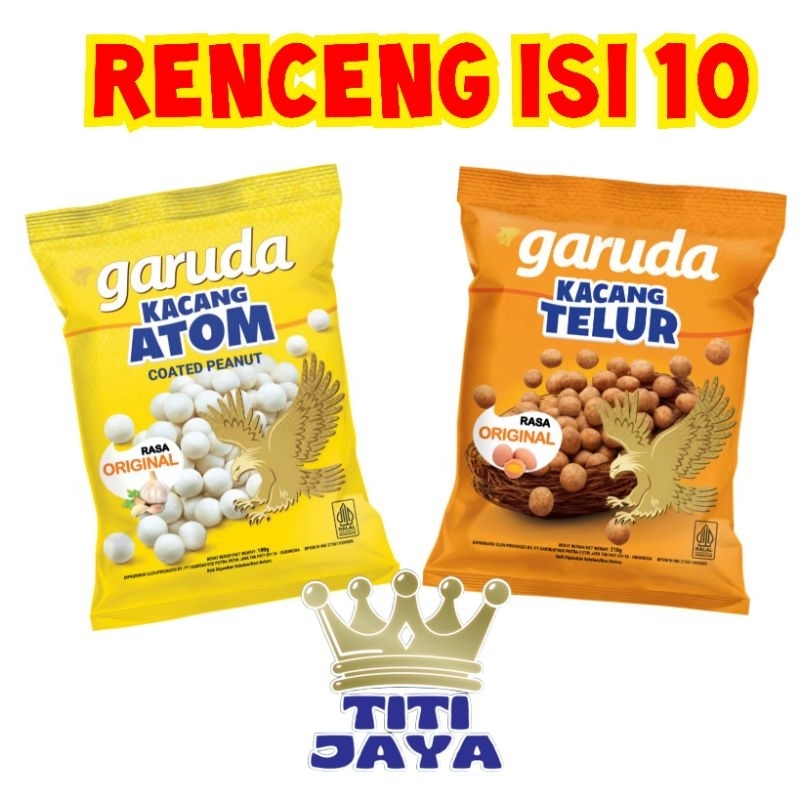 

KACANG ATOM TELUR TELOR GARUDA 17 GRAM RENTENG ISI 10 SACHET