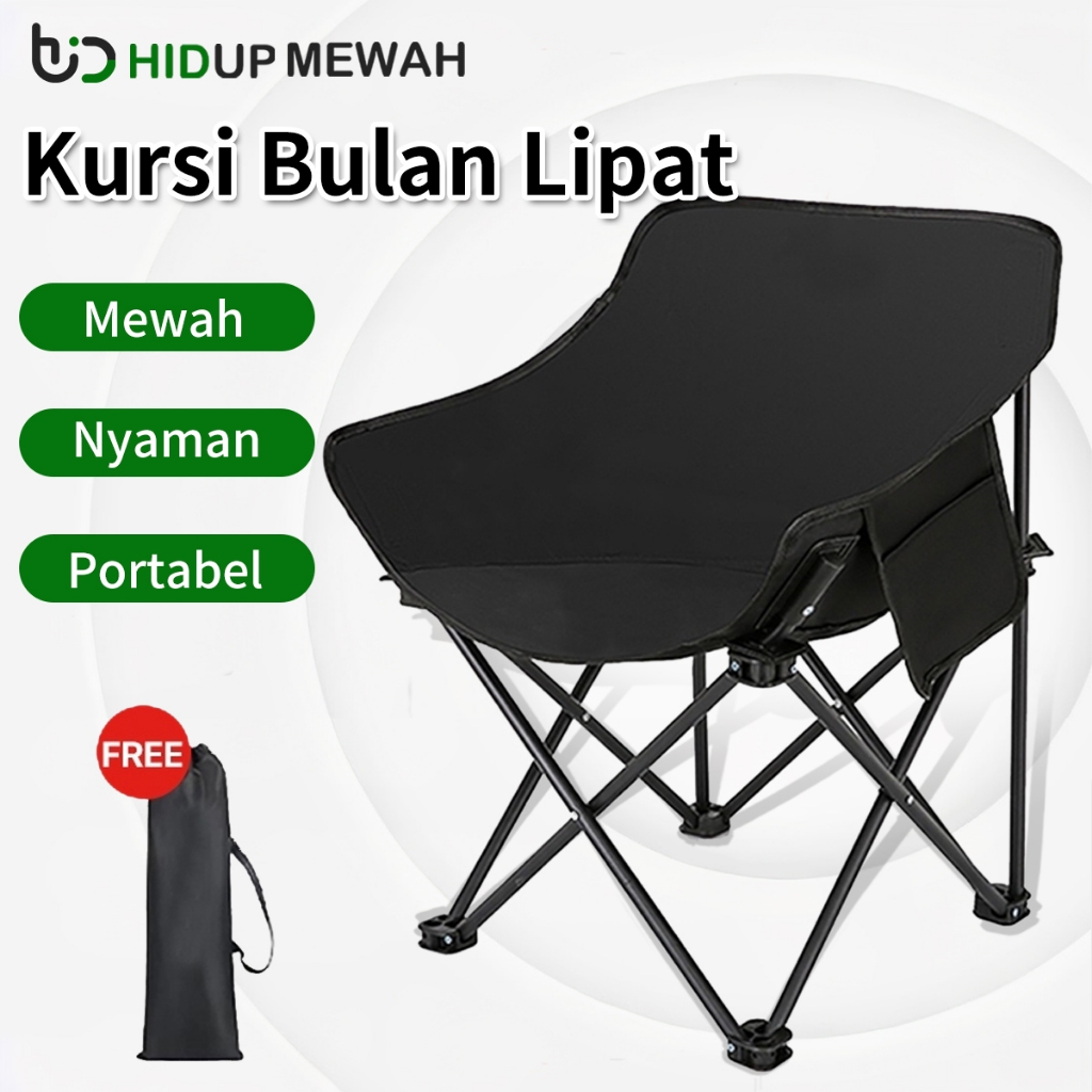Kursi Lipat Bulat Moon Folding Chair Keranjang Camping Tenda Mancing Praktis Alam Outdoor