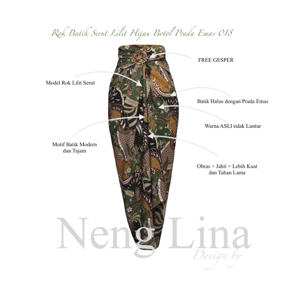 Rok Batik Serut 018 WARNA Prada Halus Hijau Botol