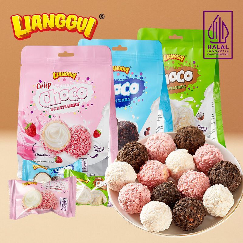 

[ HALAL ] LIANGGUI CRISP CHOCO BURSTLURRY Wafer Bulat Salut Coklat 3 Varian Cokelat, Stroberi, Kelapa