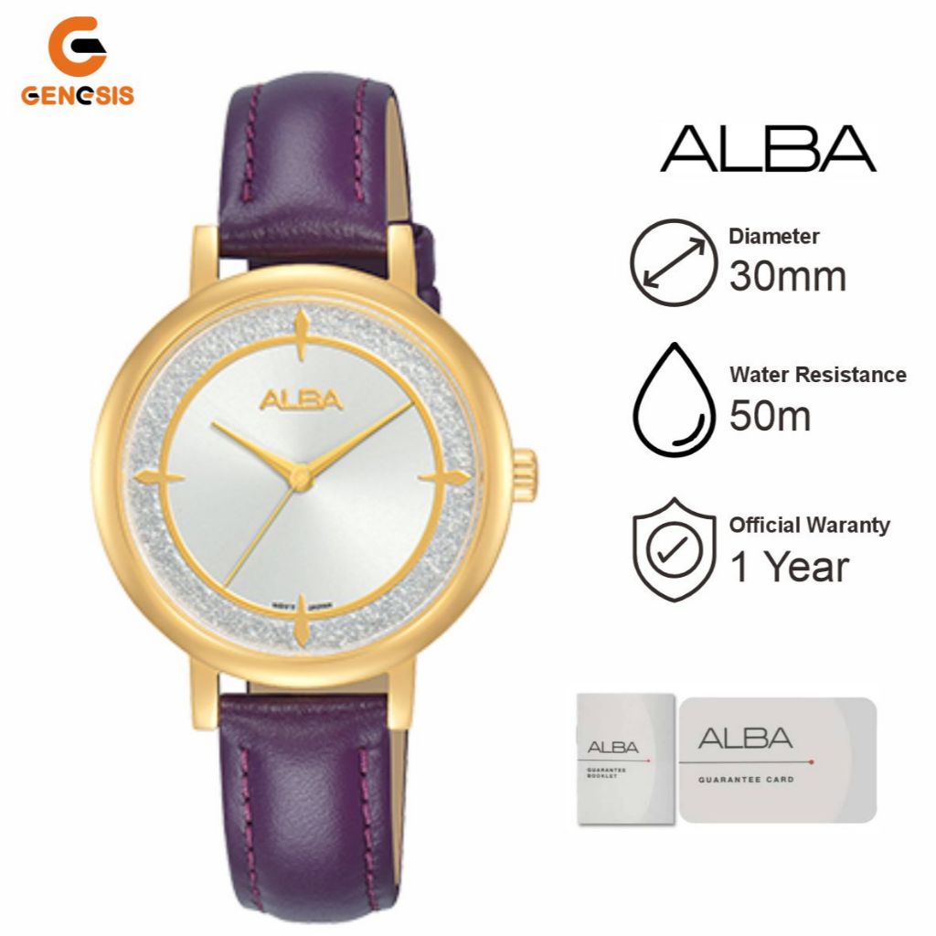 Jam Tangan Wanita ALBA AH8536 Analog Strap Kulit Ungu Original Garansi Resmi