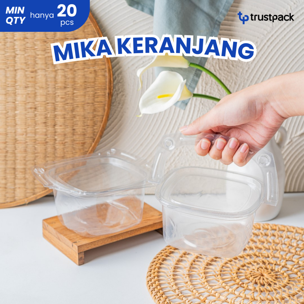 Mika Keranjang 500ml handle pegangan dessert box kekinian jelly pudding nasi makanan tray tenteng de