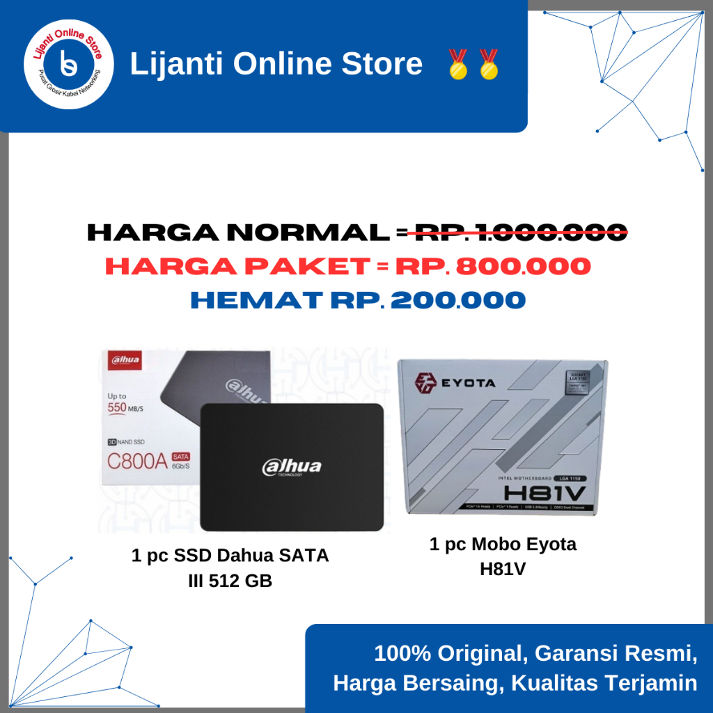 PAKET HEMAT Mobo Eyota H81 Plus + SSD Dahua Sata III 512 GB