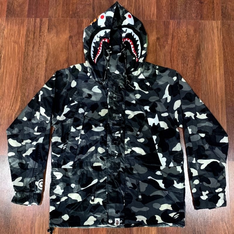 A Bathing Ape (BAPE) Glow In The Dark Snowboard Shark Camo Hoodie Jacket