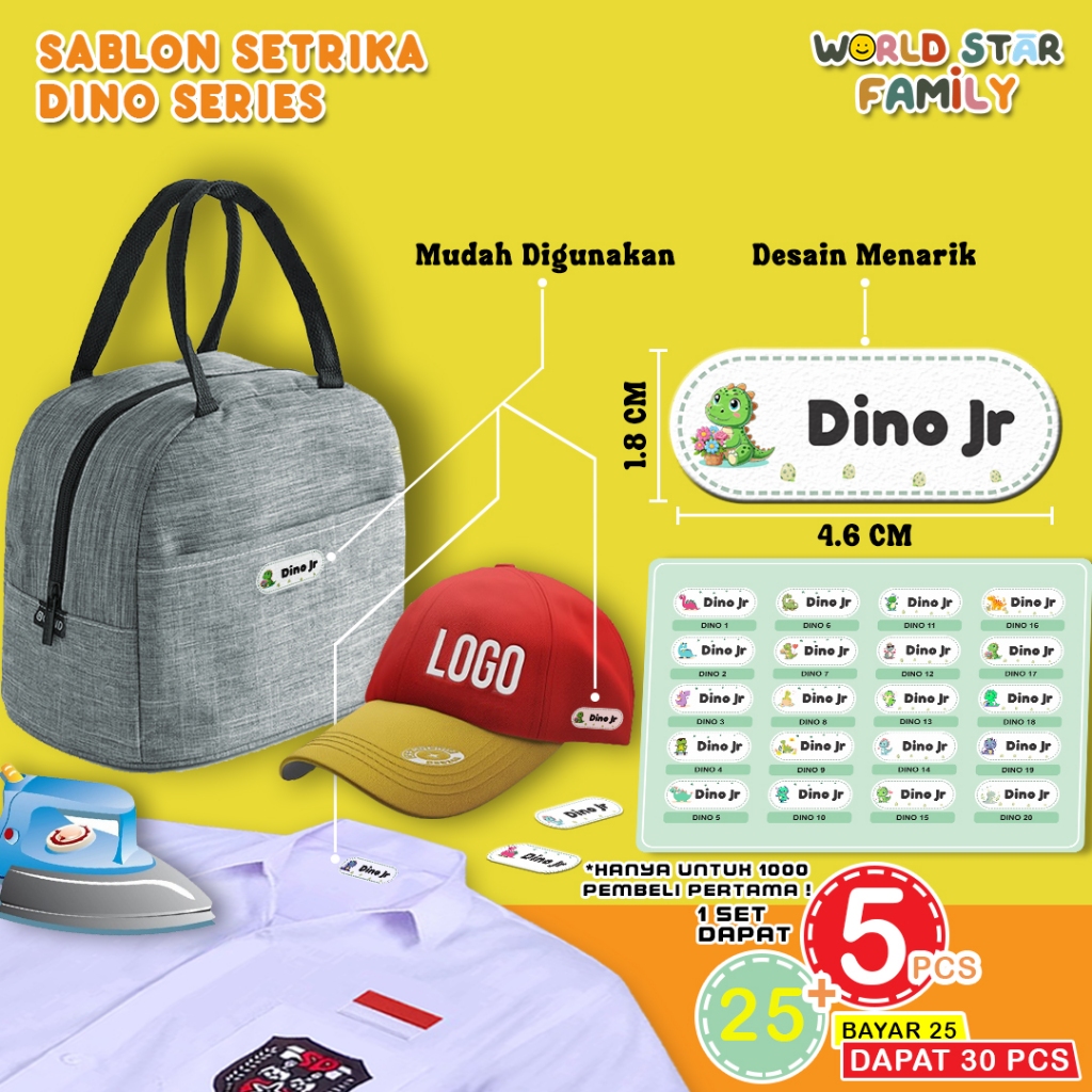 

WSF label nama baju anak Dinosaurus Label Dino Lucu Sablon setrika Stiker label stiker nama dtf custom label nama anak FREE CUSTOM NAMA stiker DIY kaos STIKER LABEL BAJU MURAH LABEL KAOS DIY Label nama Murah Laber termurah 2024 stiker nama waterproof