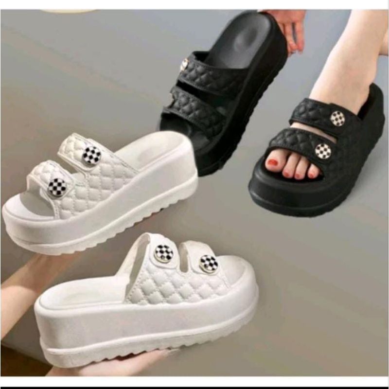Sandal Wanita Sendal Jelly Slop Wedges Wanita Korea Dewasa Tinggi Selop Fuji Viral