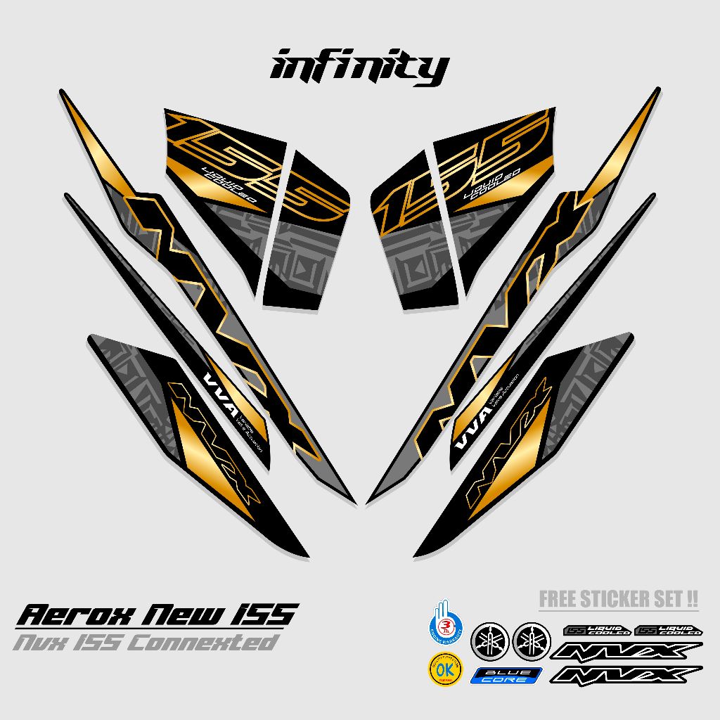 STRIPING AEROX 155 NEW CONNECTED MOTIF 23 / COMBO COLOR / DASAR HITAM / STIKER AEROX 155 CONNECTED /
