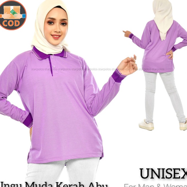 Kaos kerah lengan panjang wanita UNGU MUDA LILAC  NILA KOMBINASI  Tulis No Warna S