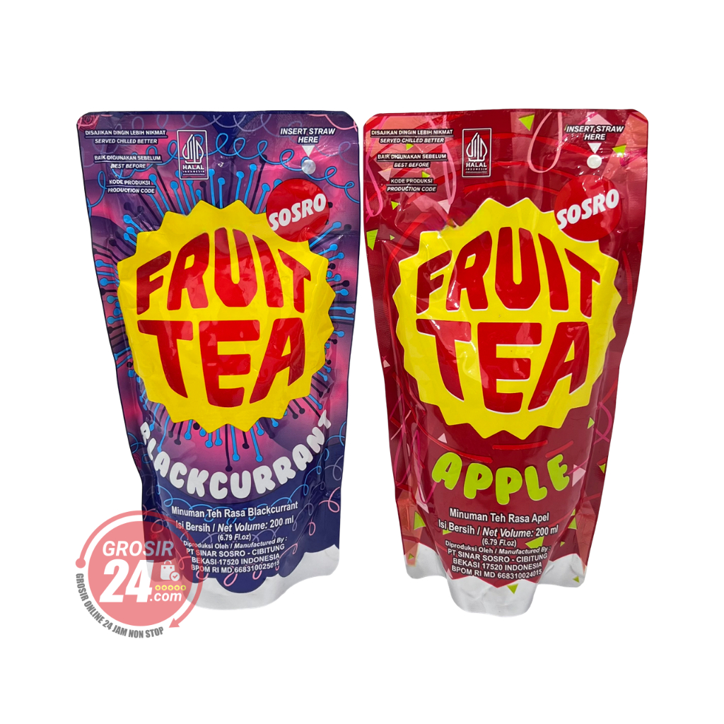 

GROSIR24 - Sosro Fruit Tea Netto 200 ml, Minuman Teh Kemasan Instant Rasa Apple/ Apel, Blackcurrant, Grosir Ecer Harga Termurah, Terlaris, 100% Original, 100% Halal & BPOM