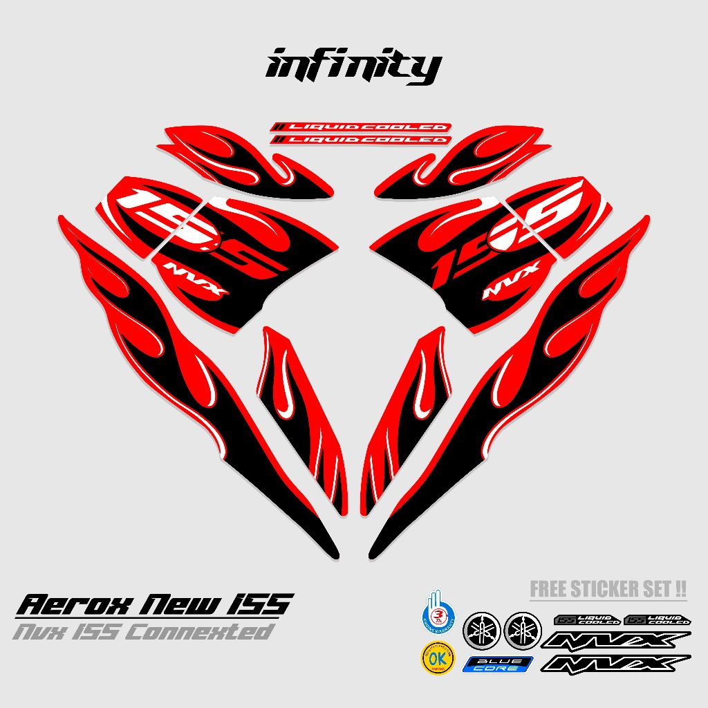STRIPING AEROX 155 NEW CONNECTED MOTIF 33 / COMBO COLOR / DASAR HITAM / STIKER AEROX 155 CONNECTED /
