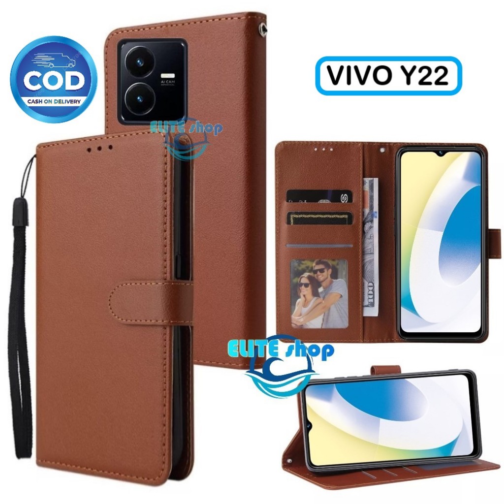 Flip Case VIVO Y22 Case Wallet Kulit Casing Dompet Case Wallet Leather Flip Case VIVO Y22 Casing hp 