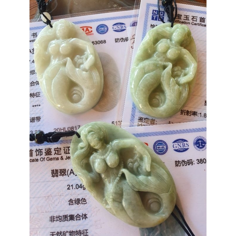 #6442 - Certified Grade A Burma Giok putri duyung Liontin Jade Jewelry necklace pendant gift Asli Na