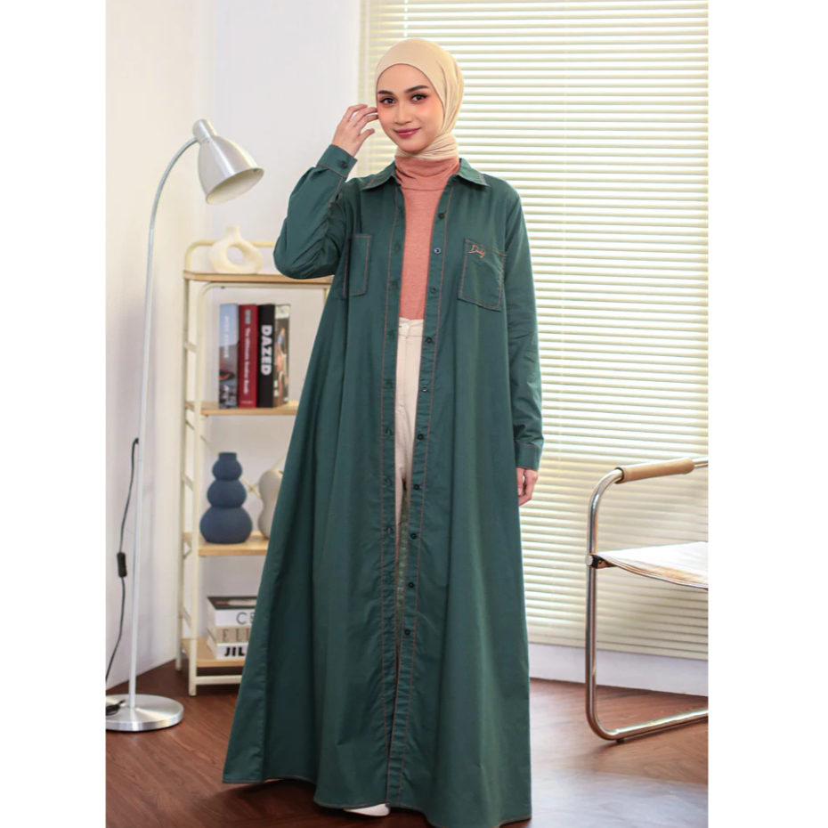 Dauky L Dress Pocket Cotton Gamis katun polos kancing aktif dari atas