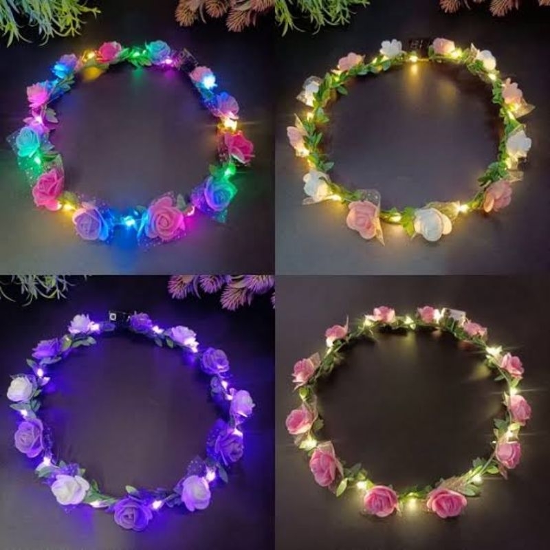 FLOWER CROWN LED BANDO BUNGA BANDANA BUNGA LAMPU KARANGAN BUNGA HIAS KEPALA BANDO BUNGA MAWAR LED BA