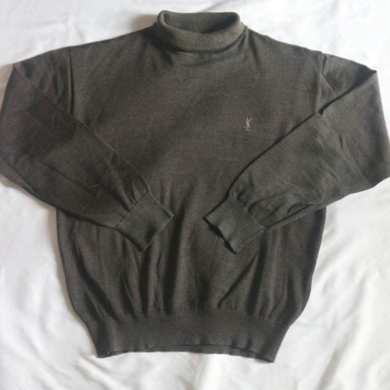 YSL YVES SAINT LAURENT Turtle Neck ada Minus Black Green Army Knitwear Sweater Sweatshirt Crewneck R