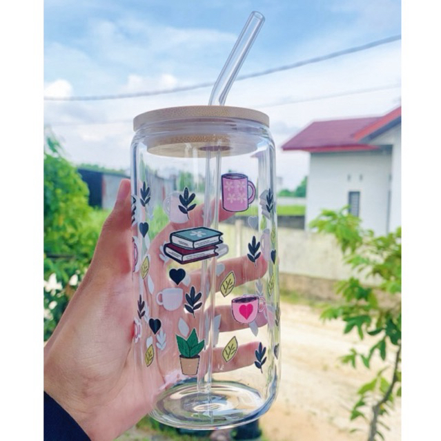 Gelas Kaca Gelas minum Gelas Aesthetic 500ml kaca Gelas Lucu unik