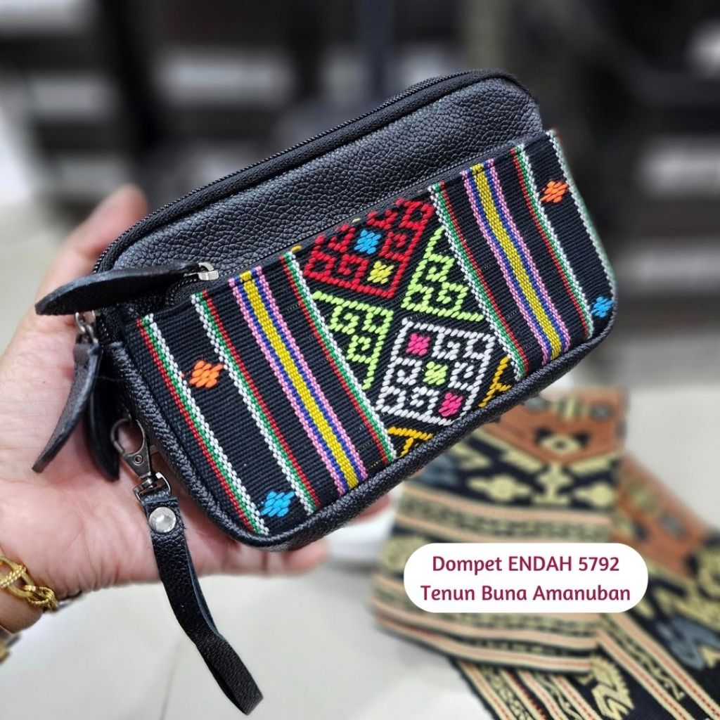 Dompet Etnik ENDAH - Dompet Tenun untuk Wanita dengan TENUN TANGAN dan Kulit Asli