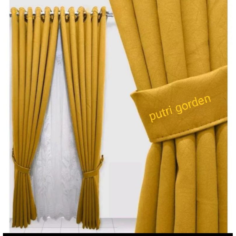 gorden blackout polos gorden pintu dan jendela minimalis bahan blackout kuning gold