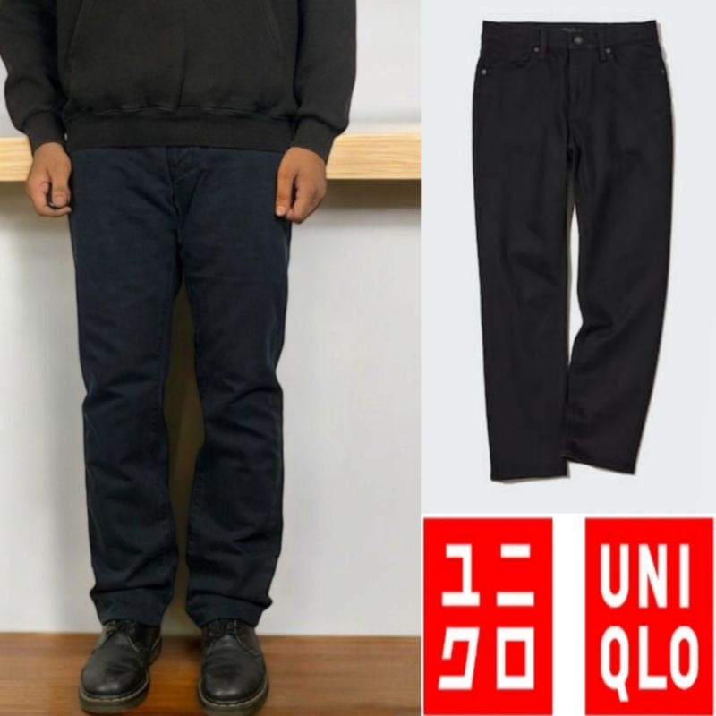 Celana Jeans Panjang Reguler Pria Dewasa Black Uniqlo Original Salvedge Accent Celana Branded Terbar