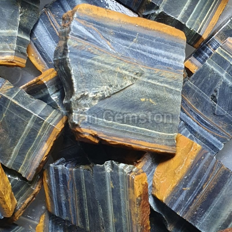 Bahan Bongkahan Batu Akik Blue Tiger Eye Unik Langka