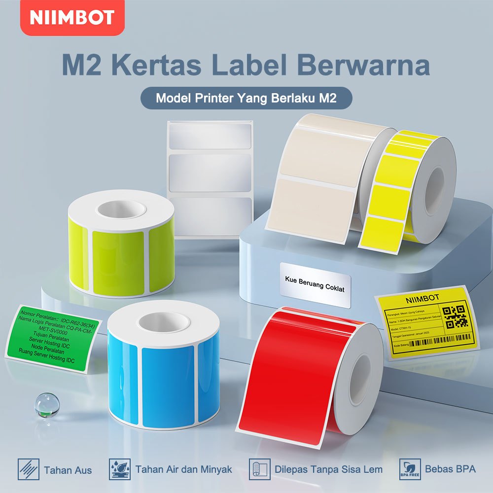 

NIIMBOT M2 Kertas Label Warna Murni, Label Nama Ukuran Harga Barcode, Perak/Kuning/Biru/Merah/Warna